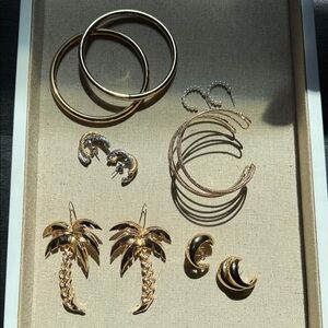 Gold and Silver Palm Tree Earrings and others 1 Bangles Set